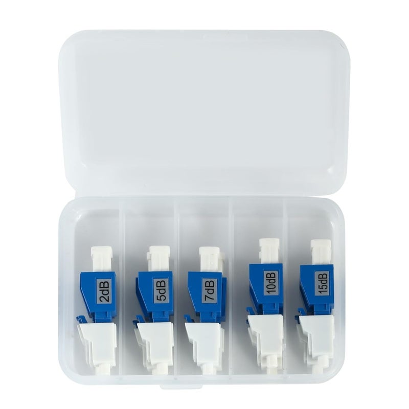 Solnique 10 Pack Single Mode Fiber Optic Attenuators – 2dB, 5dB, 7dB, 10dB, 15dB, LC/UPC Fiber Attenuator Ideal for Communication & Data Centers - Image 1